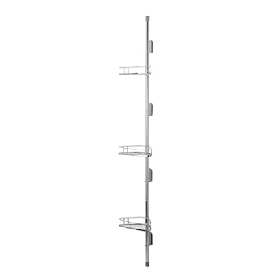 Image of Croydex Chrome Triple Adjustable Basket Shower Caddy Corner Storage Set, 5 Year Rust Free Guarantee