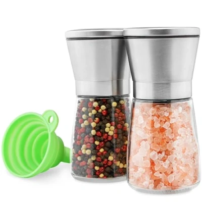 Image of M JINGMEI and Pepper Grinder Set Manual Mill Grinders for Kitchen Glass Stainless Steel Spice Mills with Adjustable Coarseness Easy to Use Fill Large Capacity