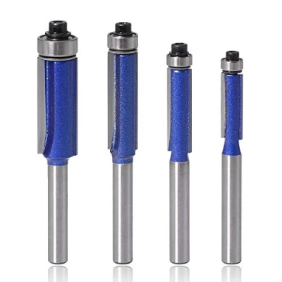 Image of Mesee 4 Pieces Top End Bearing Flush Trim Router Bits Set, 1/4 Inch Shank Industrial Grade Template Pattern Trimming Bit Woodworking Milling Cutter Tools 1/4&quot; 5/16&quot; 3/8&quot; 1/2&quot;