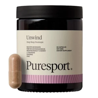 Image of Puresport Unwind Deep Sleep Nootropic Supplement (60 Capsules) Powerful Natural Ingredients Relax &amp; with Ashwagandha, Montmorency Cherry L Theanine Informed Sport Certified