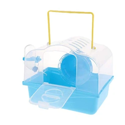 Image of Portable Pet Carrier Hamster Carry Case Cage with Water Bottle Travel Outdoor for Small Animals (blue)