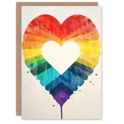Image of Artery8 Valentines Day Greeting Card Rainbow Love Heart Watercolour For Him or Her