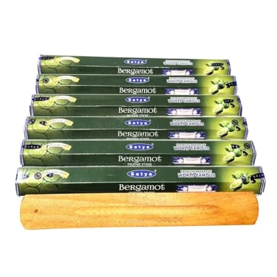 Image of Satya Incense Sticks Hexa Box 120 Includes JRose Wooden Stick Holder (Bergamot)