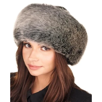 Image of Futrzane Siberian Trim Hat Womens Leather Faux Fur Hats Elegant Russian (S, Black Grey Siberian)