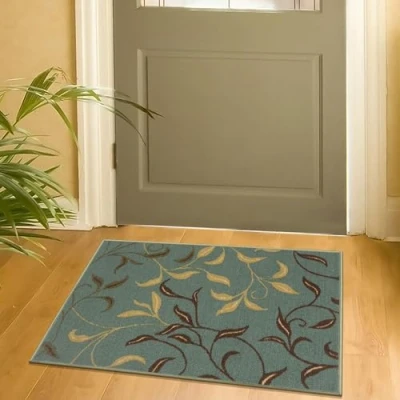 Image of Ottomanson Ottohome Collection Contemporary Leaves Design Rubber Back Area Rug, 67 cm x 90 cm, Seafoam