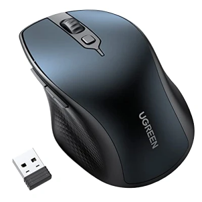 Image of UGREEN Wireless Mouse, BT 5.0 &amp; 2.4G Dual Modes, Ergonomic 4000 DPI, 4 Adjustable Levels, Silent Click, Bluetooth Mouse for PC, Macbook, Tablet, Windows, Mac OS, Android (Blue)