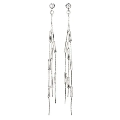 Image of Clip On Earrings Silver Plated Long Drop With A Clear Crystal And Strands Kai