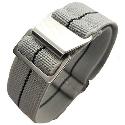 Image of Max French Marine Nationale Elastic Nylon Navy Divers Parachute Watch Straps 20mm 22mm Military Bands (22mm, Grey/Black)