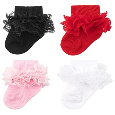Image of DRESHOW Infant Lace Bow Socks baby Frilly Newborn Toddlers Girls Ankle Dress Sock