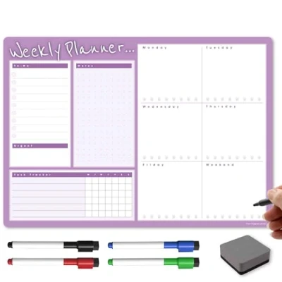 Image of TMS A3 Weekly Planner Whiteboard Magnetic Calendar for Fridge and Dry Wipe Pens Meal or Family Kitchen (Violet, WP3)