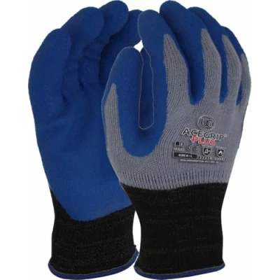 Image of UCi 10 x ACEGRIP PLUS Premium ISO Cut B Latex Grip Breathable Liner Safety Work gloves Blue 2243B (9 / Large)