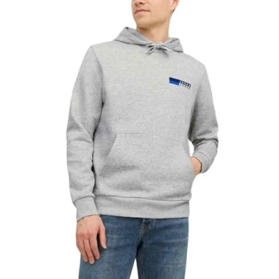 Image of JACK &amp; JONES Men&#039;s Jjecorp Logo Sweat Hood Play Noos Sweatshirt, White Melange/Print: p4 Small Print, XL