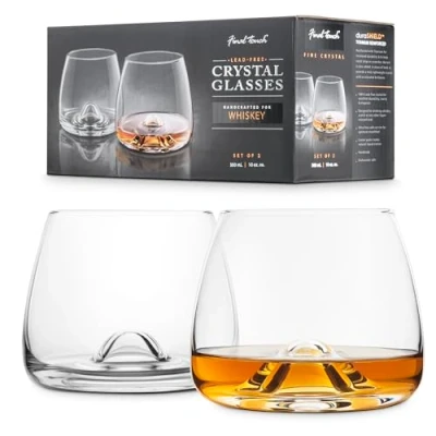 Image of Final Touch 100% Lead Free Crystal Whisky Glasses, Whiskey Made with DuraSHIELD Titanium Reinforced for Increased Durability, High 9 cm, 300 ml, Pack of 2