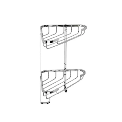 Image of Croydex QM390841 Two Tier Stainless Steel Small Corner Basket Shower Caddy, 10 Year Rust Free Guarantee