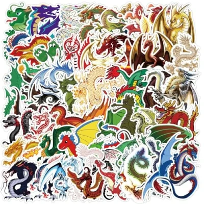 Image of 50 Pcs Dragon Stickers for Kids Teens Adults Boys Girls Gift,Stickers Pack Laptop,Skateboard,Luggage,Car,Bike, Cup,Computer,Water Bottle Decor,Dragon Vinyl Waterproof Sticker Decals