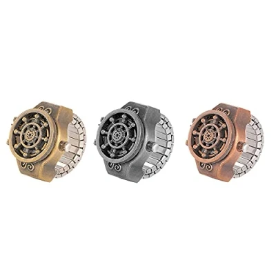 Image of JewelryWe Men Women Finger Watch Punk Helm Cover Analog Quartz Ring Watches, Adjustable Size