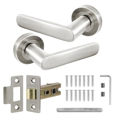 Image of Decoranddecor Echo Satin Nickel Door Lever Handles 54mm Round Rose Aluminium