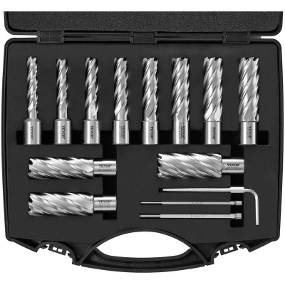 Image of VEVOR Annular Cutter Set, 13 pcs Weldon Shank Mag Drill Bits, 2&quot; Cutting Depth, 7/16&quot; to 1 1/16&quot; Diameter, M2AL HSS, with 2 Pilot Pins, Hex Wrench and Portable Case, for Using Magnetic Dr