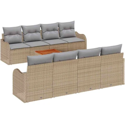 Image of vidaXL 9 Piece Garden Sofa Set with Cushions Beige Poly Rattan Acacia