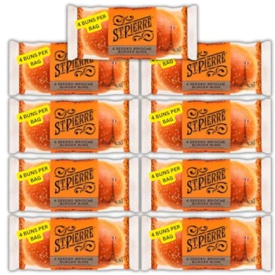 Image of St Pierre 4 Seeded Brioche Burger Buns Baps (Full Box 9 Packs of (36 buns))