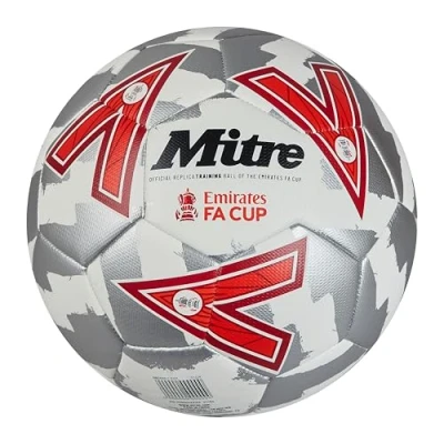 Image of Mitre Unisex Training FA Cup Football High Performance Ball Extra Durable Design, Ball, White/Silver/Red, 3