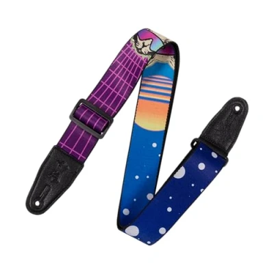 Image of Levy&#039;s MPD2 119 2 Wide Polyester Guitar Strap with Cyber Cat Motif, One Size