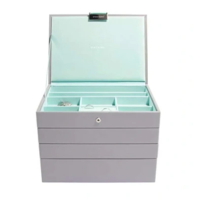Image of Stackers Dove Grey with Mint Green Classic Medium Jewellery Box, Set of 4