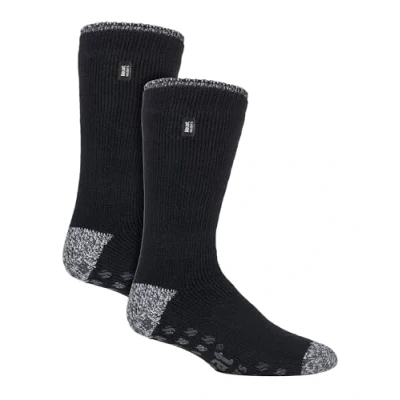Image of HEAT HOLDERS 2 Pack Mens Slipper Socks with Grippers Winter Anti slip Cosy Fleece Warm (6 11, Black)