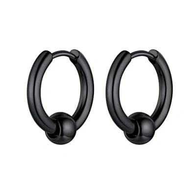 Image of GoldChic Jewelry Hinged Hoop Earrings for Men Women, Black Circle Beads Huggie Plain Geometric Punk Jewellery
