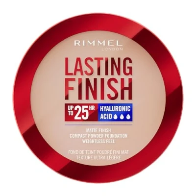 Image of Rimmel Lasting Finish 25 HR Compact Foundation 004 Rose Ivory, Matte Buildable Coverage, Powder to Cream, Anti Pollution Shields, SPF 20, Hyaluronic Acid, Waterproof, Hides Imperfections