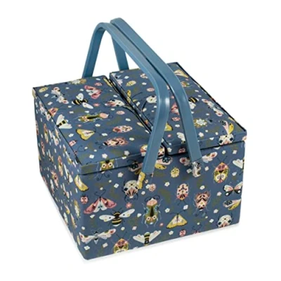 Image of Hobby Gift Exclusive Large Twin Lid Sewing Craft Storage Box, Accessories Tray Pin Cushion Pockets PVC Handles, 25 x 17cm, Mini Beasts, Bugs, Little Creatures, Creepy Crawlies