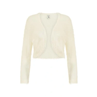 Image of Yumi Eyelash Knit Ivory Cropped Bolero Cardigans for Women Soft Long Sleeve Women’s Curved Open Front Shrug Weddings &amp; Special Occasions S White