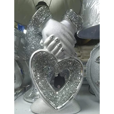Image of Biznest Silver Heart Hands Crushed Diamond Sparkle Bling Lovely Display Statue Decor Ornament