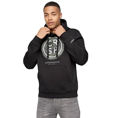 Image of Crosshatch Camo Hoody Fleece Sweatshirt Logo Hoodie Top by Jeanbase Black S