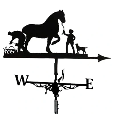 Image of Generic Weather Vane, Iron Durable Retro Farm Scene Garden Stake Vane Professional Measuring Tools, Horse