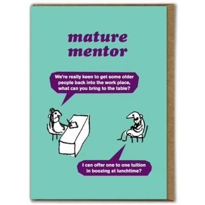 Image of Brainbox Candy Official Modern Toss Funny Birthday Card &#039;Mature Mentor&#039; Hilarious Cartoon Comedy Alternative Humour Cards For Him Her Friends Mates