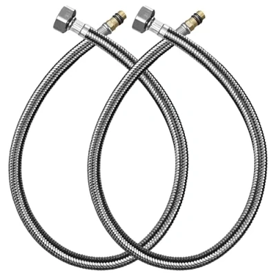 Image of MSC 24 Inch / 600mm Stainless Steel Braided Faucet Connector, 2 Pcs Supply Hose, 3/8 Female Compression Thread x M10 Male Connector for Kitchen and Bathroom Sink, Hot &amp; Cold Water