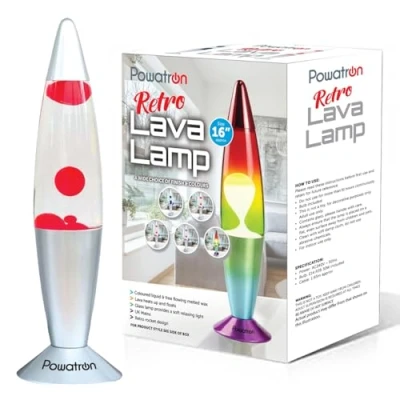 Image of Powatron Lavva Lamp 16&quot; Liquid Motion Soothing Mood Lifting Retro for Relaxation Night Lights Kids Adults Home Decor Relaxing Gift Includes Bulb UK Mains Plug (Red)