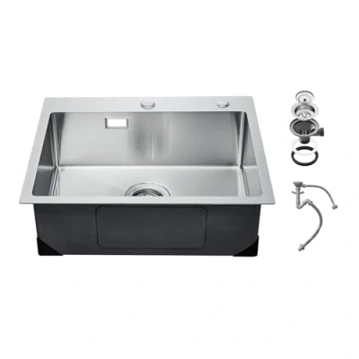 Image of VEVOR 68cm Kitchen Sink Workstation, 304 Stainless Steel Top Mount Sinks, Drop in Single Bowl Farmhouse Basin with Accessories, Household Dishwasher Sinks for RV, Prep Kitchen, and Bar (Black)
