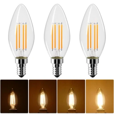 Image of Vanke E14 LED Dimmable Light Bulb, 4W (40w Equivalent), Warm White 2700K, SES Candle Lightbulbs, 470 Lumen Small Edison Screw Bulbs, 3 Pack
