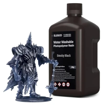 Image of ELEGOO Water Washable 3D Printer Resin 2KG Smoky Black, 405nm Rapid UV Fast Curing Photopolymer for LCD/DLP