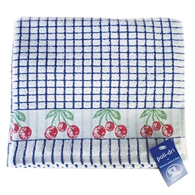 Image of Samuel Lamont &amp; Sons Poli dri Jacquard Tea Towel Blue Cherries, Size 50cm x 70cm, 100% Cotton Terry Towelling, Ultra absorbent Super Soft , Machine Washable, Blue, One Size,Black