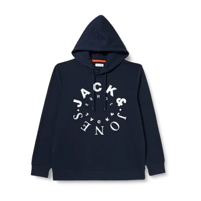 Image of JACK &amp; JONES Men&#039;s Jjwarrior Ub Sweat Hood Sweatshirt, Navy Blazer/Print: Big, L
