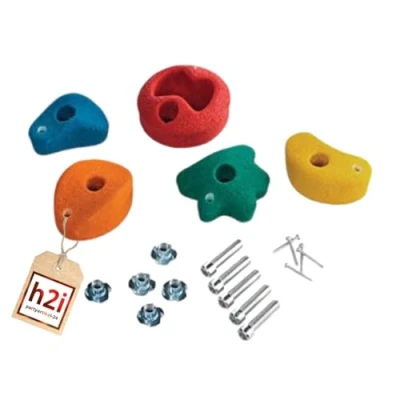 Image of h2i Climbing Grips Children &amp; Adults Stones Including Mounting Material Colourful Boulder Handles for Play Tower Wall Indoor Outdoor Use Pack of 5 (Small)