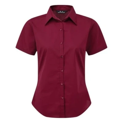 Image of Premier Women&#039;s poplin Short Sleeve Blouse, Ladies Plain Work Shirt Burgundy Size 20