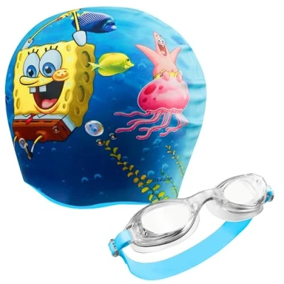 Image of SpongeBob Squarepants Kids Swim Goggles and Cap Set Anti Fog UV Protection