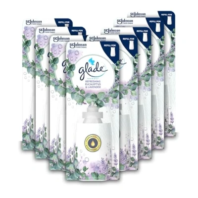 Image of Glade Sense &amp; Spray Air Freshener Refill, Motion Activated Automatic Room and Odour Eliminator for Home, Eucalyptus Lavender, 8 Refills (8 x 18ml)