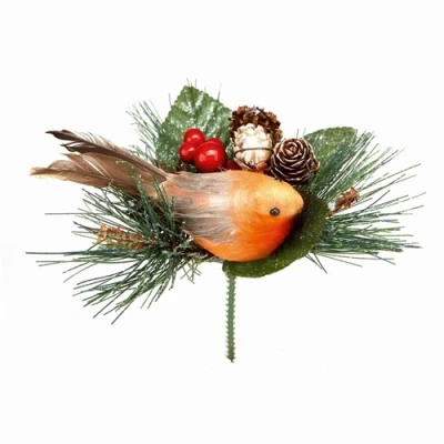 Image of Premier Decorations 15cm Robin With Pine Cone Pick