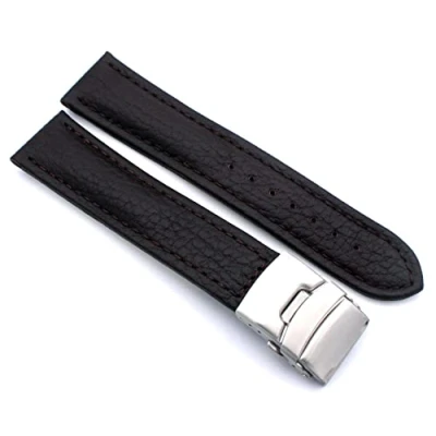 Image of Sulla Genuine leather watch strap with stainless steel folding clasp, 20mm, dark brown