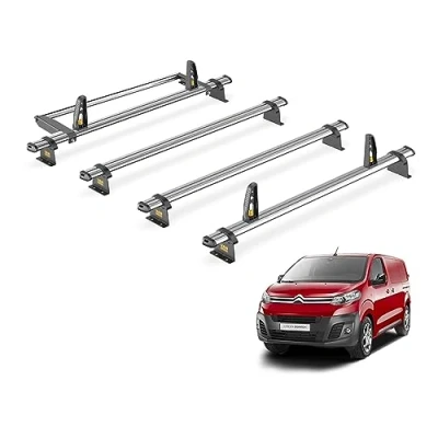 Image of Van Guard Trade Roof Rack for Citroen Dispatch (2016+) 4 Steel Bars, Loadstops &amp; Rear Ladder Roller [Only Suitable &#039;XL&#039; Wheelbase Models with Twin Doors] UltiBar SB335 4/VGR 09